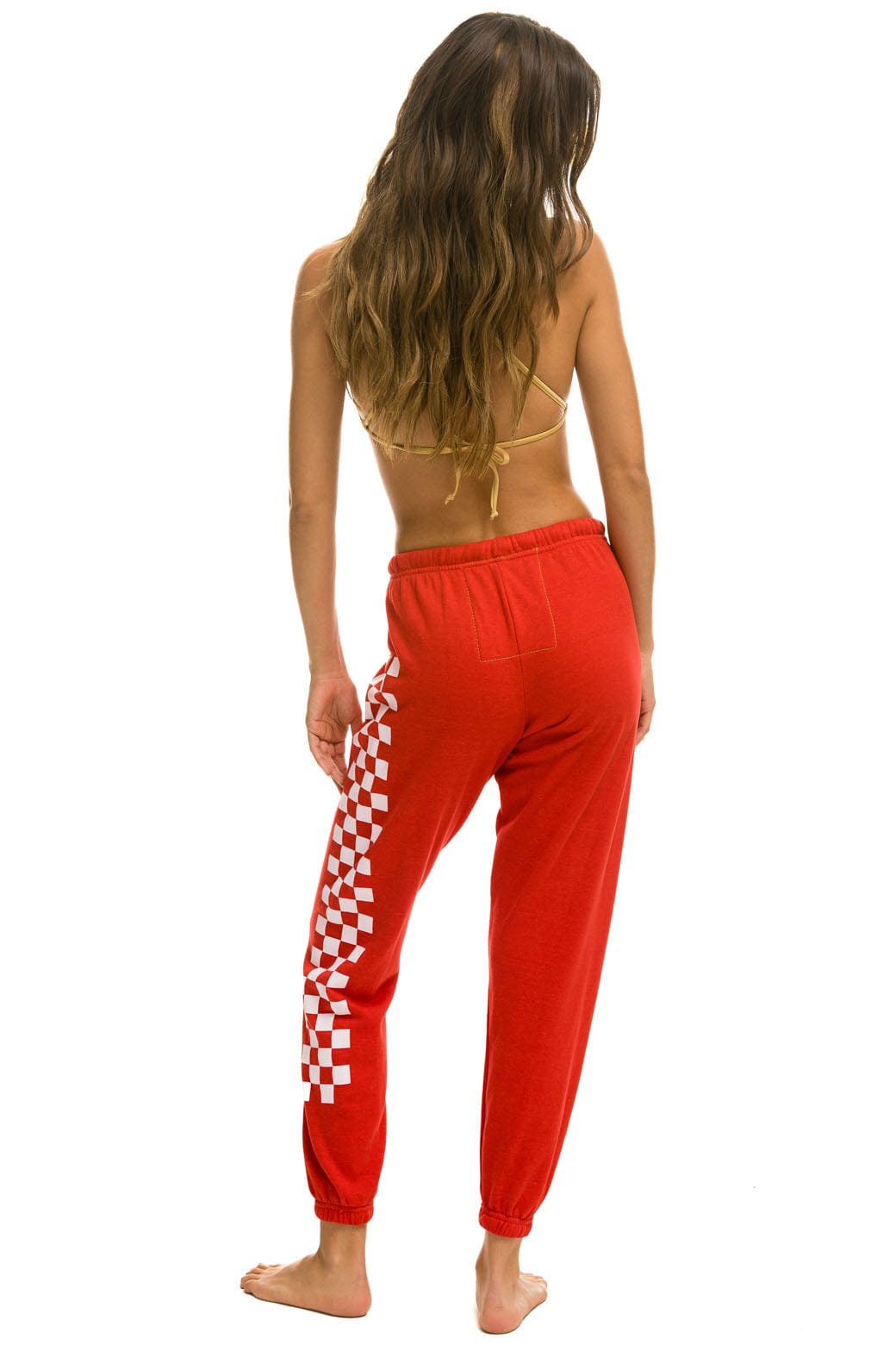 Retro CHECK LEG SWEATPANTS - RED WHITE