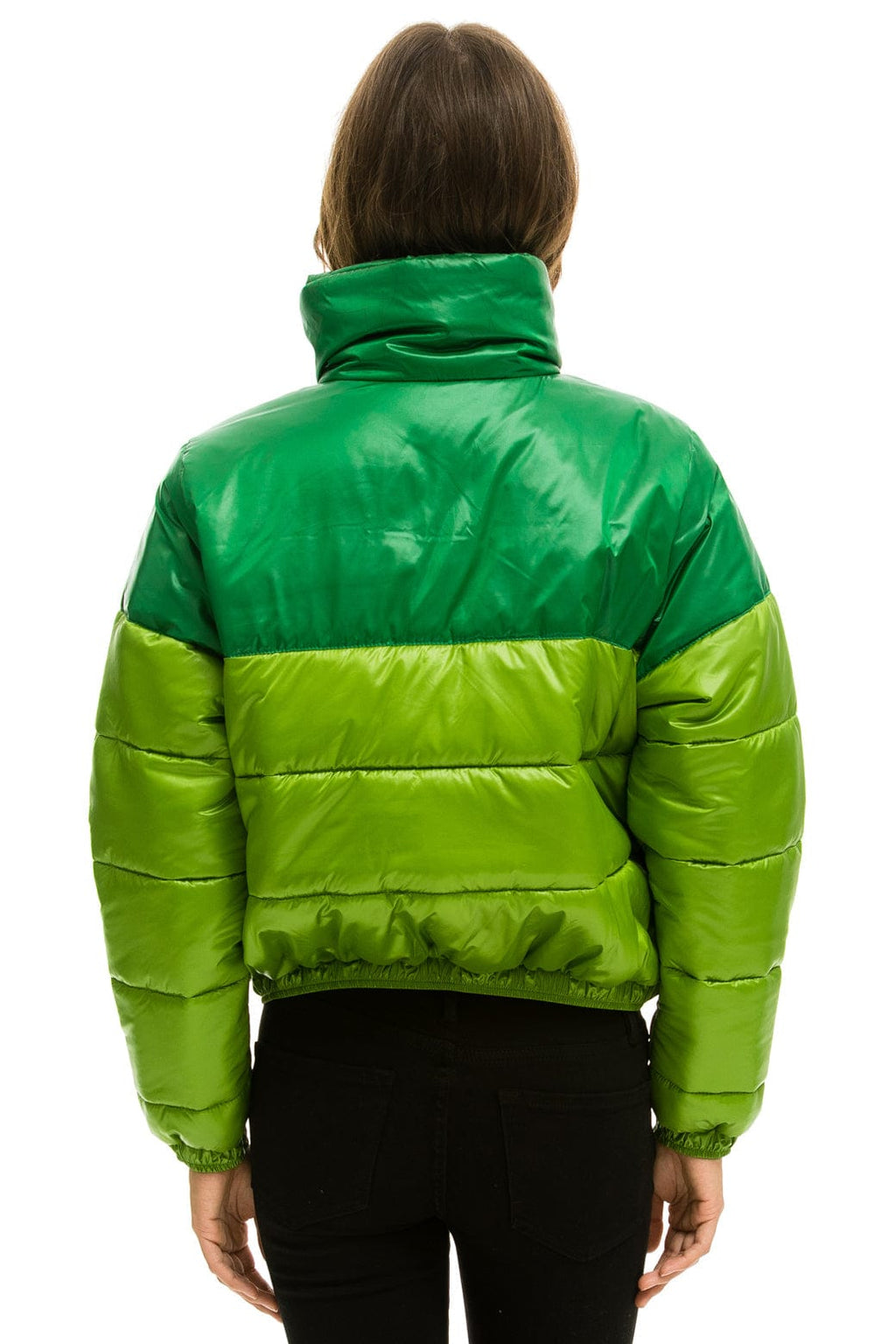 Retro COLOR BLOCK HALF AND HALF APRES PUFFER JACKET - AMAZON GLOSSY