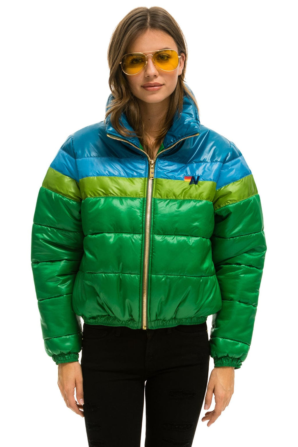 Retro COLOR BLOCK LUXE APRES PUFFER JACKET - AMAZON GLOSSY