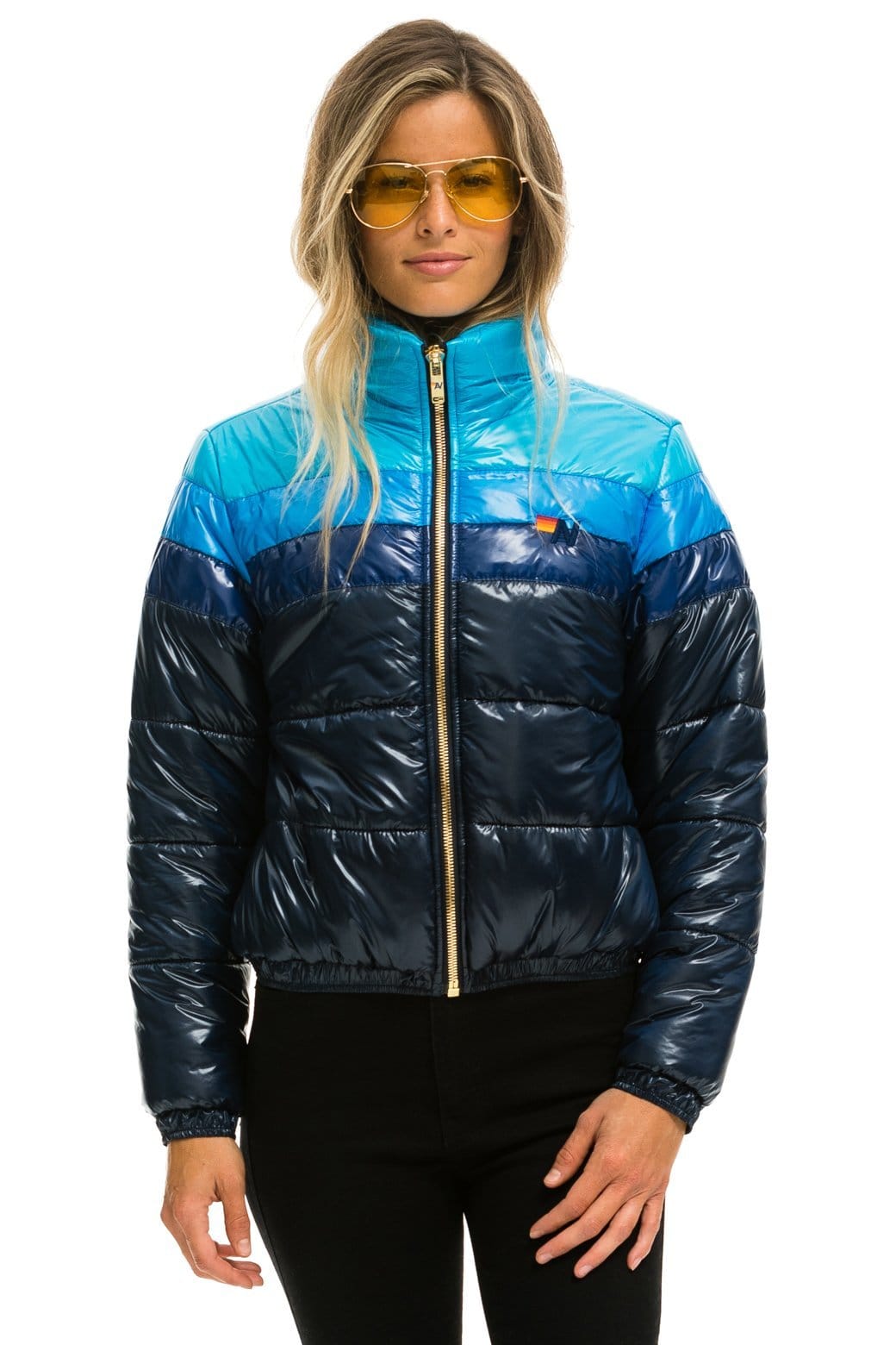 Retro COLOR BLOCK LUXE APRES PUFFER JACKET - GLOSSY NAVY
