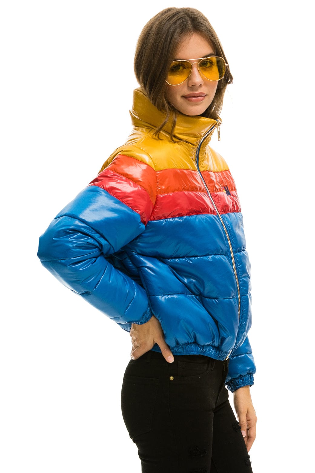 Retro COLOR BLOCK LUXE APRES PUFFER JACKET - GLOSSY SNORKEL BLUE
