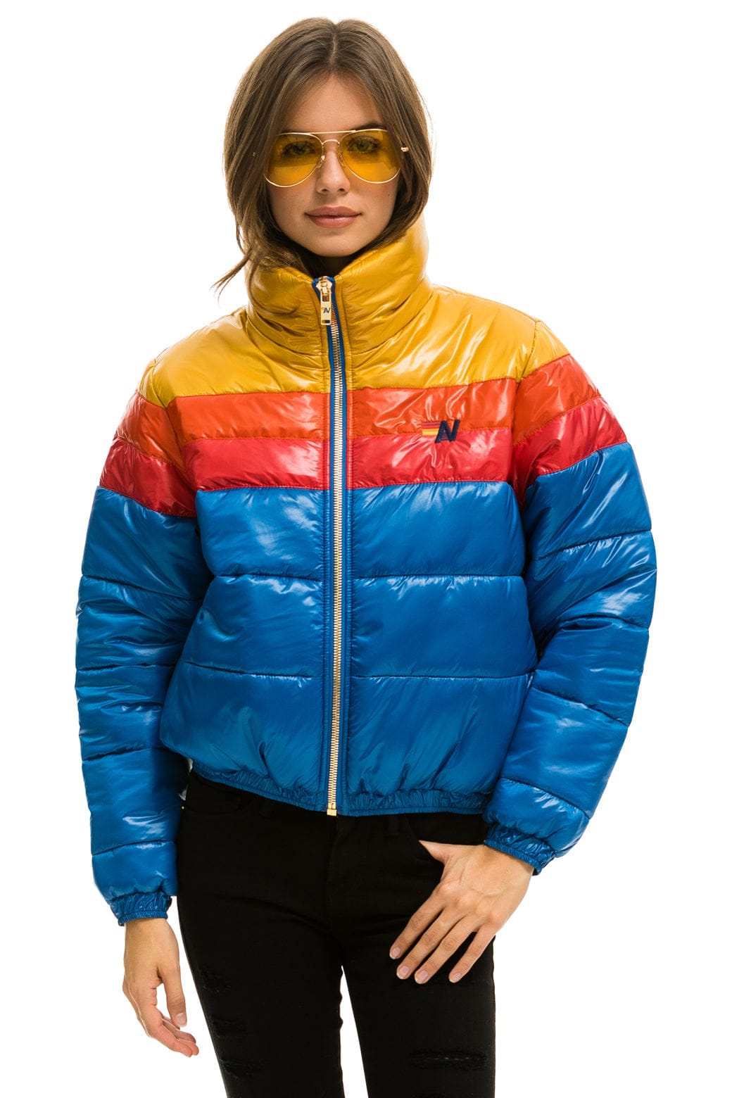 Retro COLOR BLOCK LUXE APRES PUFFER JACKET - GLOSSY SNORKEL BLUE