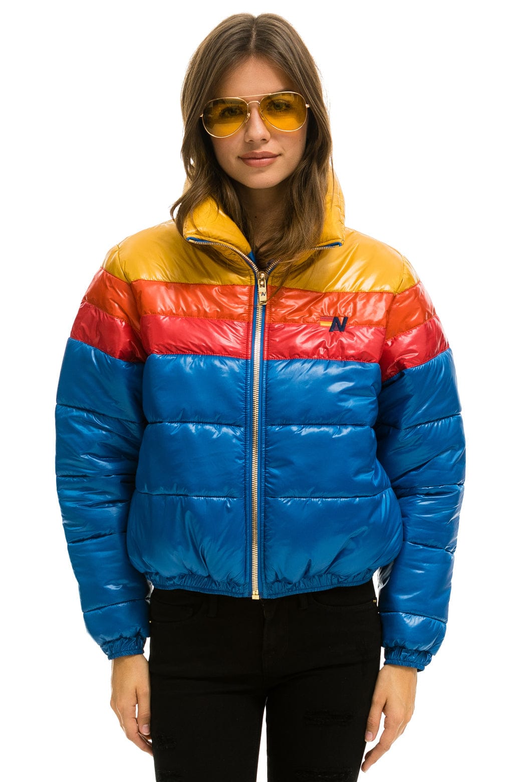 Retro COLOR BLOCK LUXE APRES PUFFER JACKET - GLOSSY SNORKEL BLUE