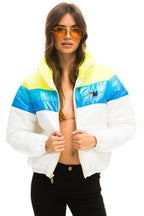 Retro COLOR BLOCK LUXE APRES PUFFER JACKET - GLOSSY WHITE