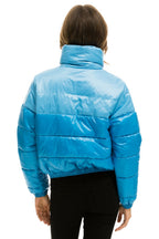 Retro COLOR BLOCK HALF AND HALF APRES PUFFER JACKET - SKY GLOSSY