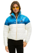 Retro COLOR BLOCK LUXE APRES PUFFER JACKET - GLOSSY WHITE DRESDEN