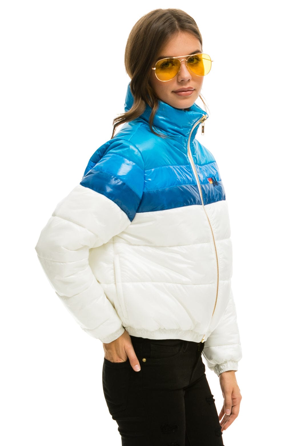 Retro COLOR BLOCK LUXE APRES PUFFER JACKET - GLOSSY WHITE DRESDEN