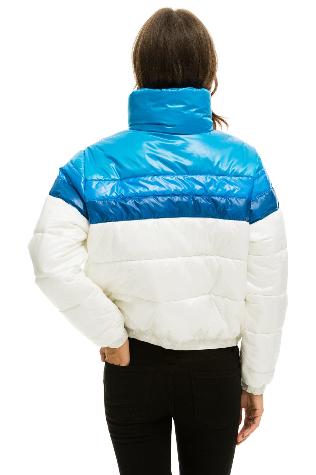 Retro COLOR BLOCK LUXE APRES PUFFER JACKET - GLOSSY WHITE DRESDEN