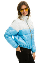 Retro COLOR BLOCK HALF AND HALF APRES PUFFER JACKET - WHITE GLOSSY