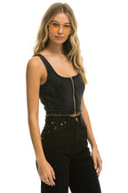 Retro DENIM TOP ZIP FRONT BUSTIER - VINTAGE BLACK