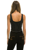 Retro DENIM TOP ZIP FRONT BUSTIER - VINTAGE BLACK