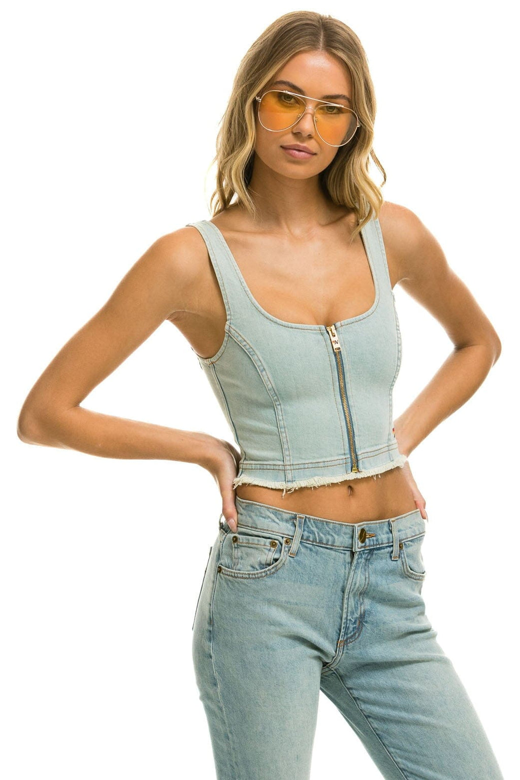 Retro DENIM TOP ZIP FRONT BUSTIER - VINTAGE