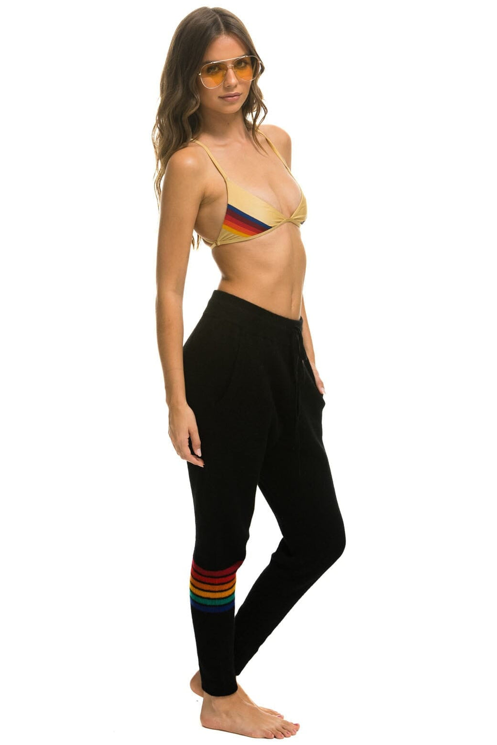 Retro RAINBOW 6 STRIPE CASHMERE RELAXED FIT PANT - BLACK