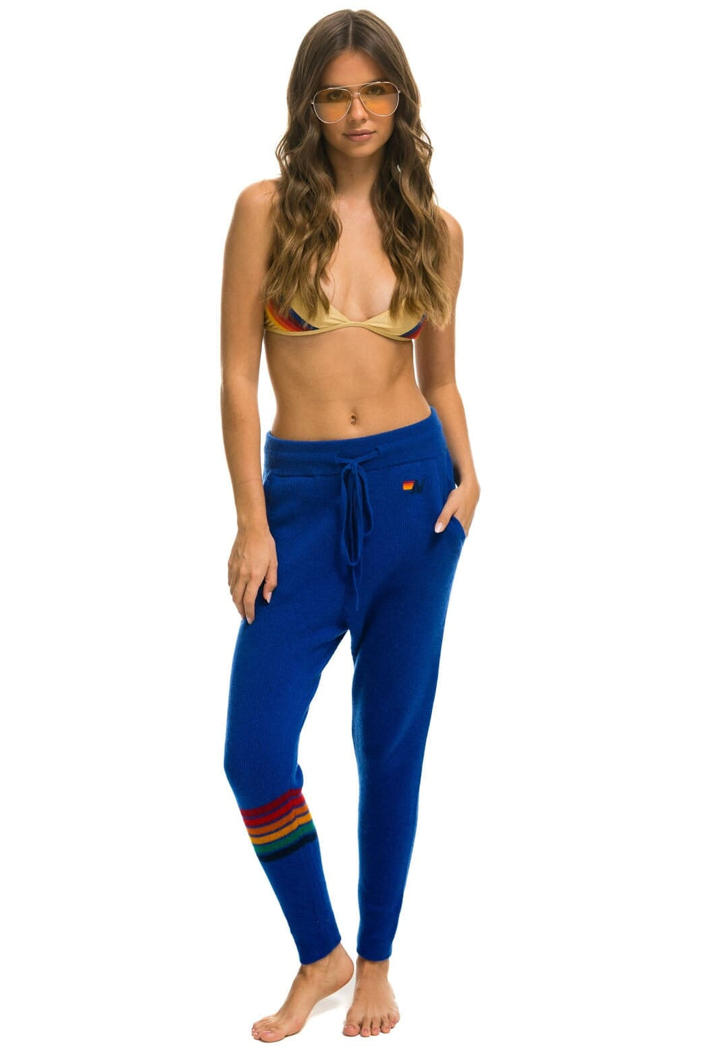 Retro RAINBOW 6 STRIPE CASHMERE RELAXED FIT PANT - LAPIS