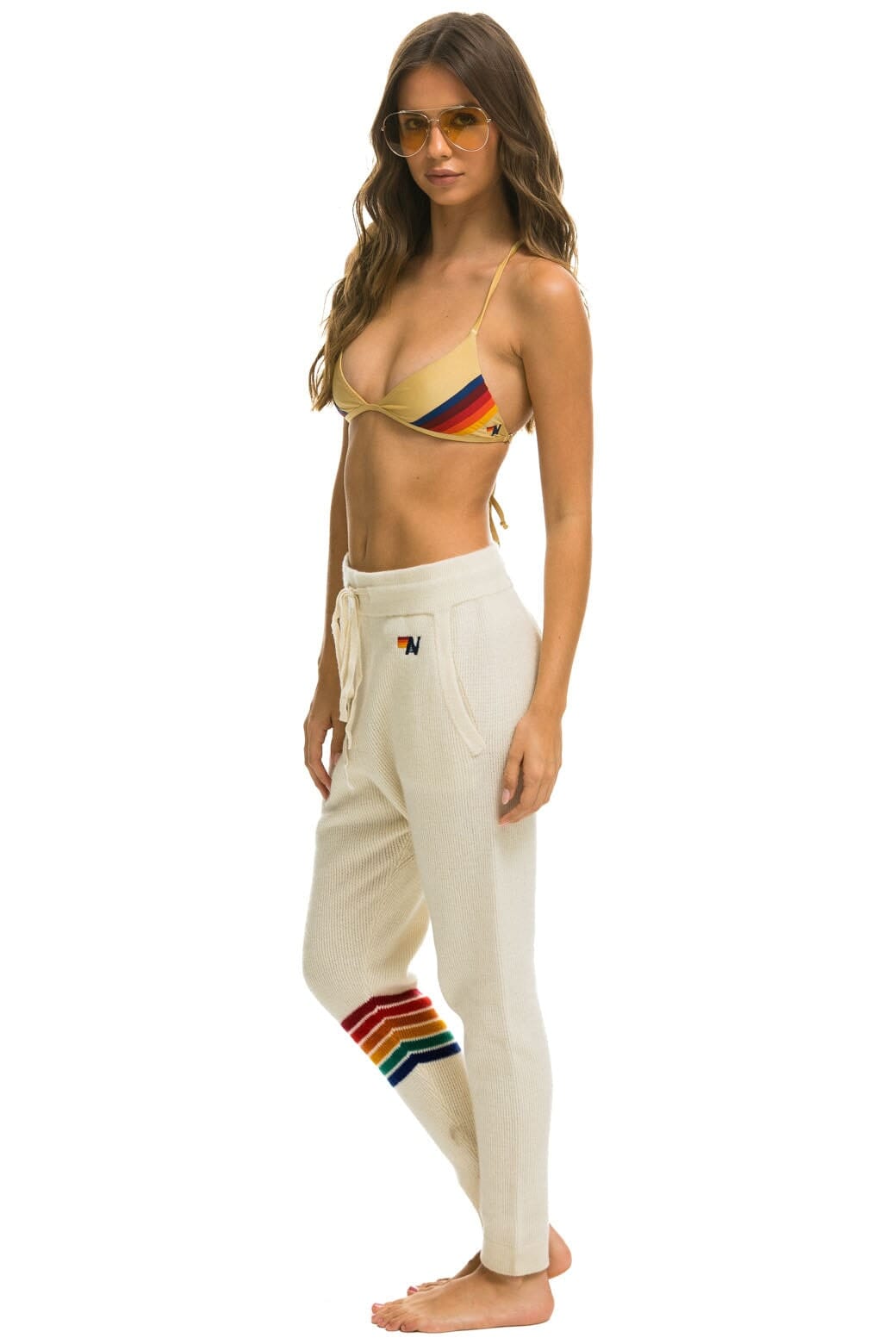 Retro RAINBOW 6 STRIPE CASHMERE RELAXED FIT PANT - VINTAGE WHITE
