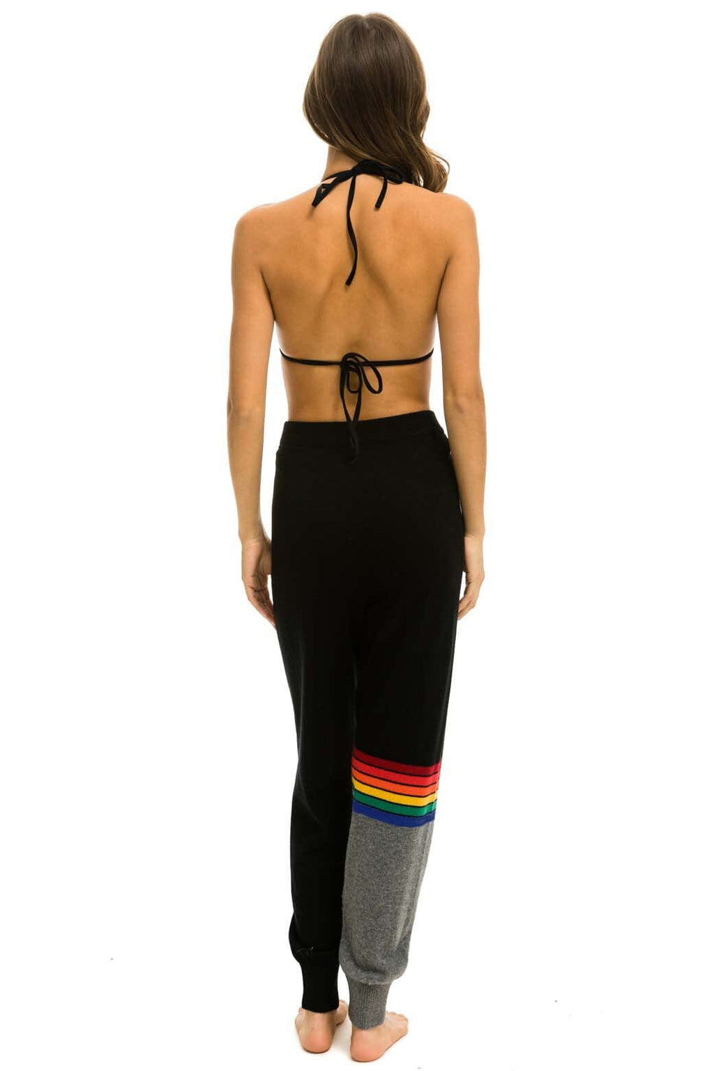 Retro RAINBOW STRIPE CASHMERE LIGHT SWEATER PANT - BLACK CHARCOAL