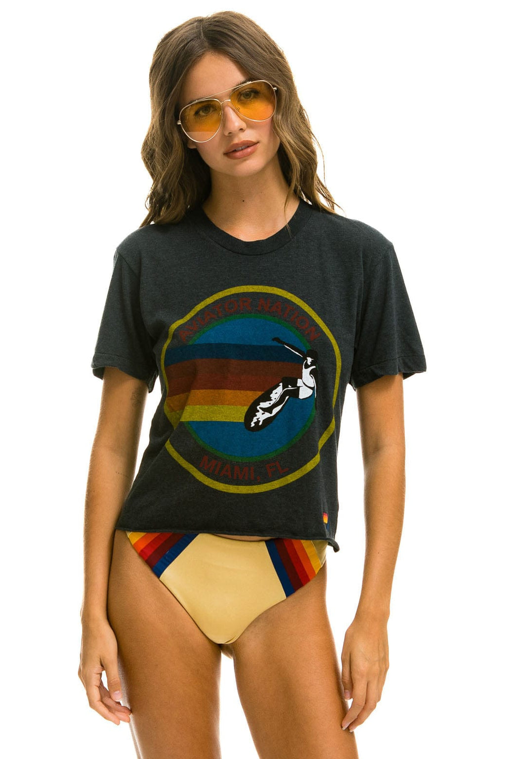Retro SIGNATURE MIAMI BOYFRIEND TEE - CHARCOAL