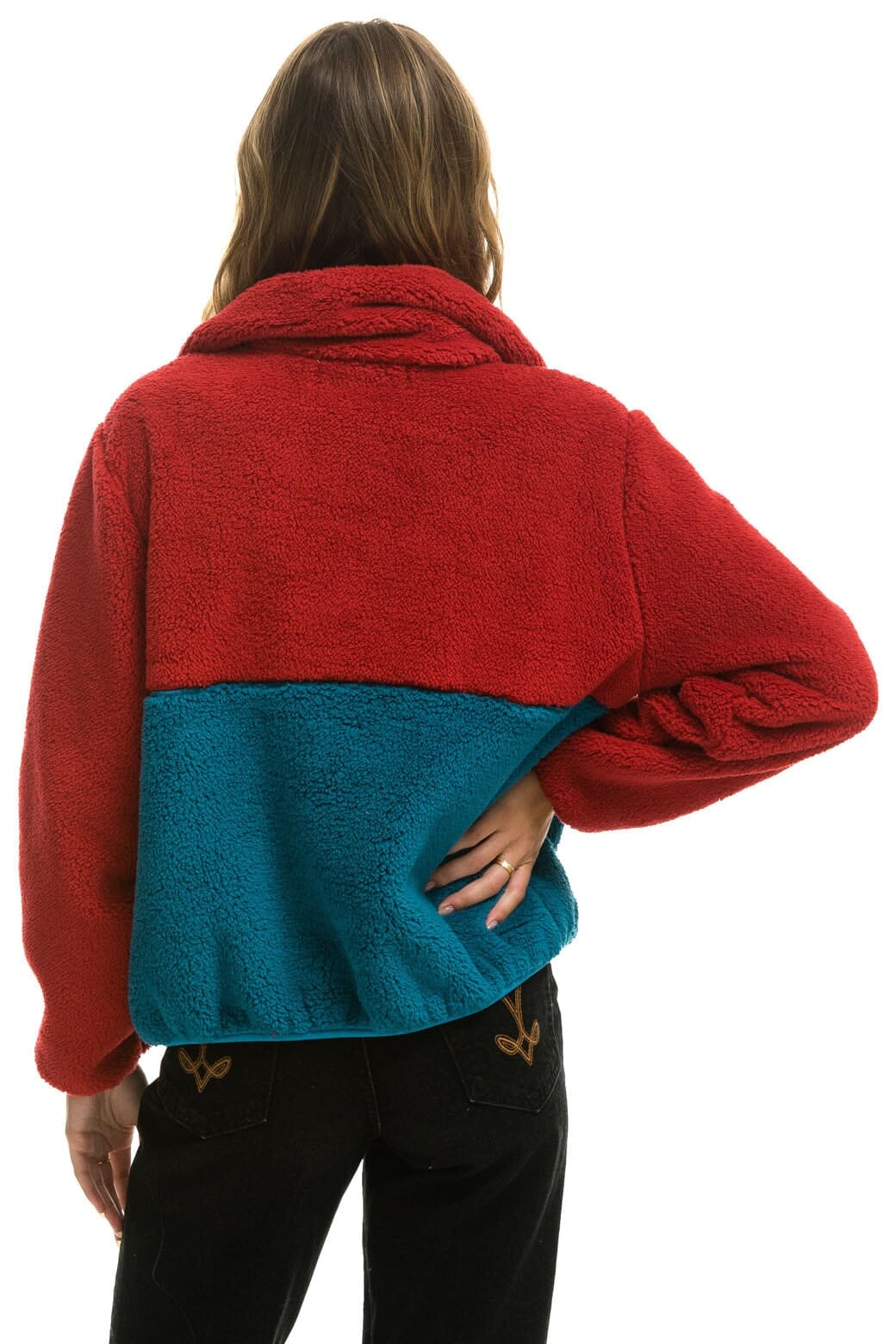Retro TEDDY APRES HALF ZIP COLOR BLOCK JACKET - CHERRY