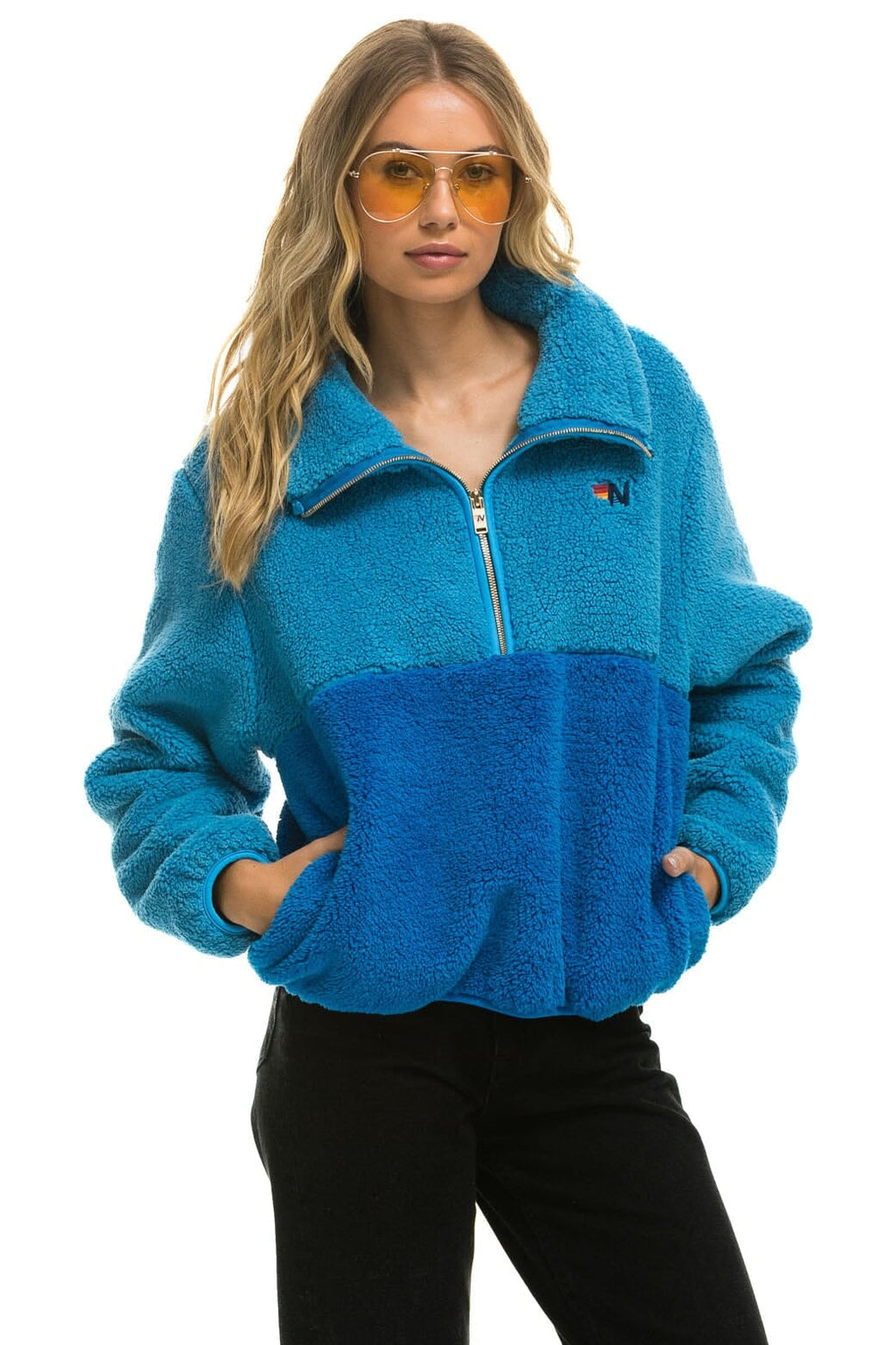 Retro TEDDY APRES HALF ZIP COLOR BLOCK JACKET - OCEAN